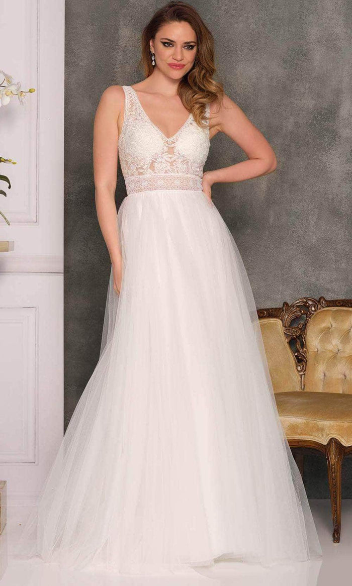 Dave & Johnny Bridal A10461 - Laced Waistband Bridal Gown Special Occasion Dress 0 / Ivory
