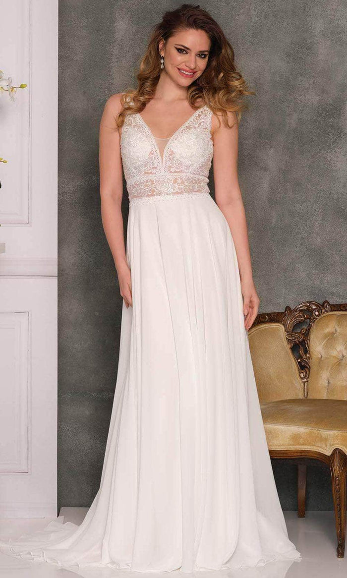 Dave & Johnny Bridal A10463 - Sheer Bodice Bridal Gown Special Occasion Dress 0 / Ivory