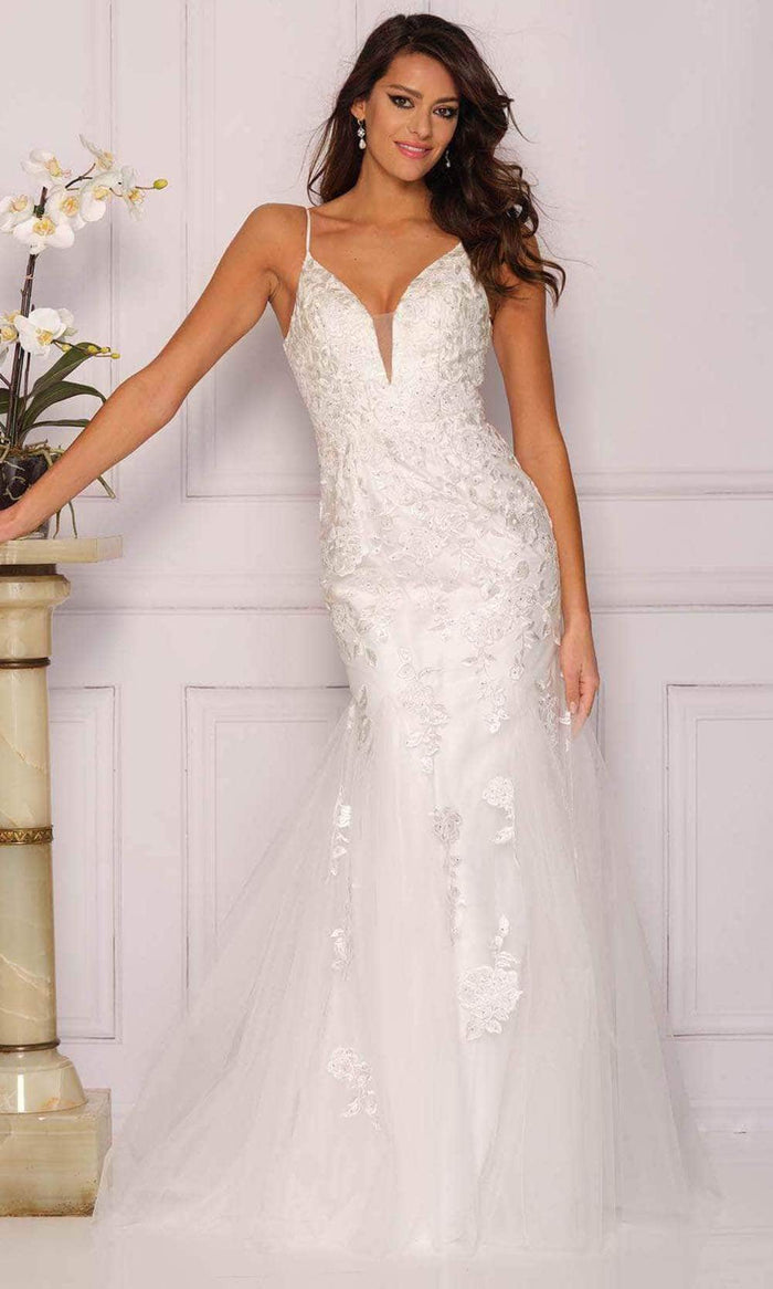 Dave & Johnny Bridal A10474 - Plunged V-Neck Bridal Gown Special Occasion Dress 0 / Ivory