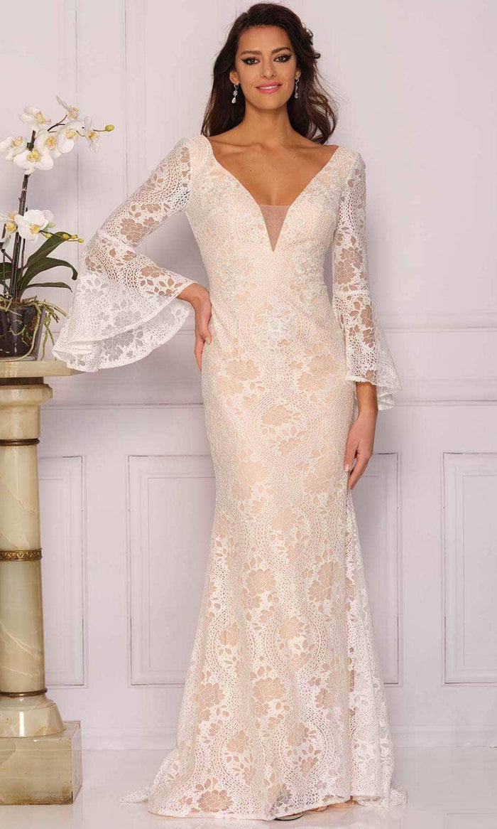 Dave & Johnny Bridal A10486 - Laced Long Sleeved Bridal Gown Special Occasion Dress 0 / Ivory