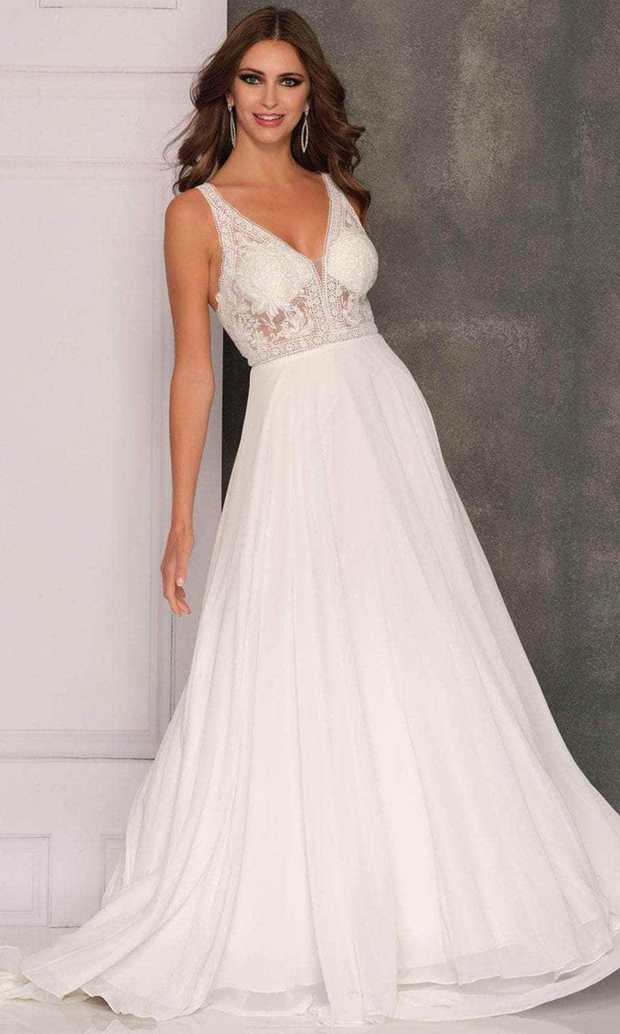 Dave & Johnny Bridal A10583 - Flowy Chiffon Skirt Bridal Gown Special Occasion Dress 0 / Ivory