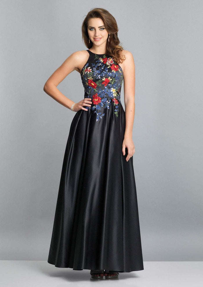 Dave & Johnny - Floral Embroidered Jewel Bodice A-Line Gown A7616 - 1 pc Black In Size 12 Available CCSALE 12 / Black