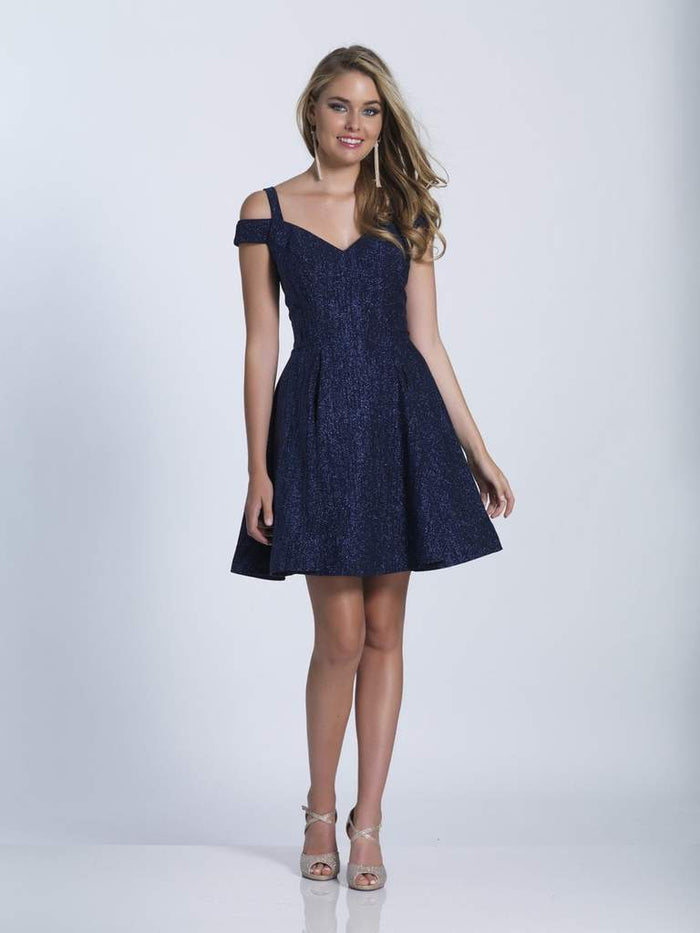 Dave & Johnny Glittering Off Shoulder A-Line Dress 3398  - 1 Pc Navy Blue in Size 2 Available CCSALE 2 / Navy Blue