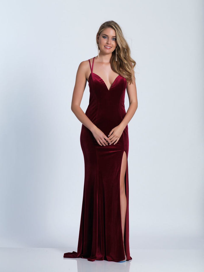 Dave & Johnny Strappy Fitted Gown with Slit 3582 - 1 pc Burgundy in Size 0 Available CCSALE 0 / Burgundy