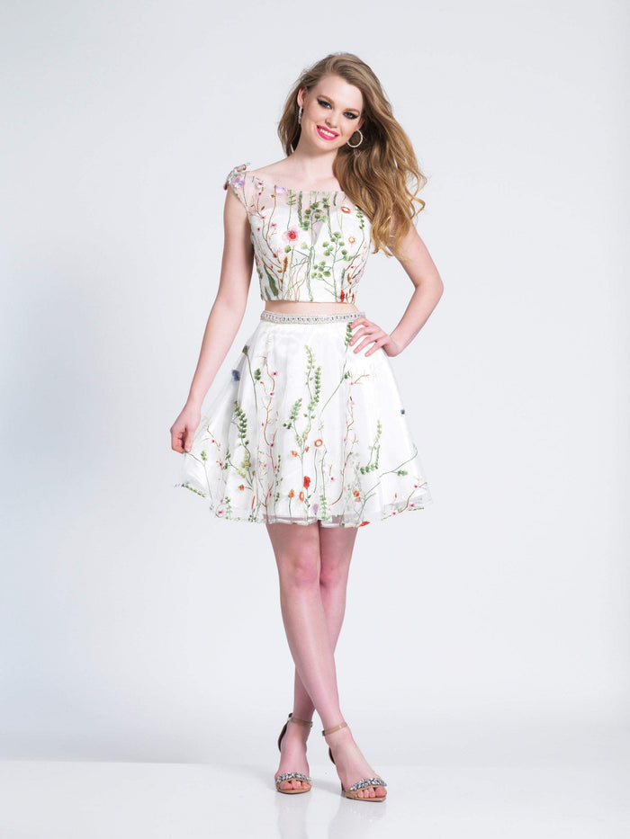 Dave & Johnny - Two Piece Floral Embroidered A-line Dress 3982 - 1 pc Ivory In Size 16 Available CCSALE 16 / Ivory