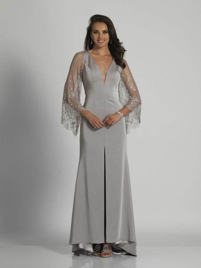 Dave & Johnny V-Neck Flutter Lace Sleeves Evening Gown A6095 CCSALE 8 / Silver