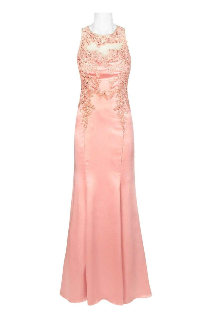Decode 1.8 - 183859 Lace Applique Satin Long Gown Special Occasion Dress 00 / Apricot