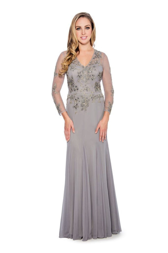 Decode 1.8 - Floral Embroidered V-Neck Trumpet Gown 184244 - 1 pc Silver In Size 10 Available CCSALE 10 / Silver