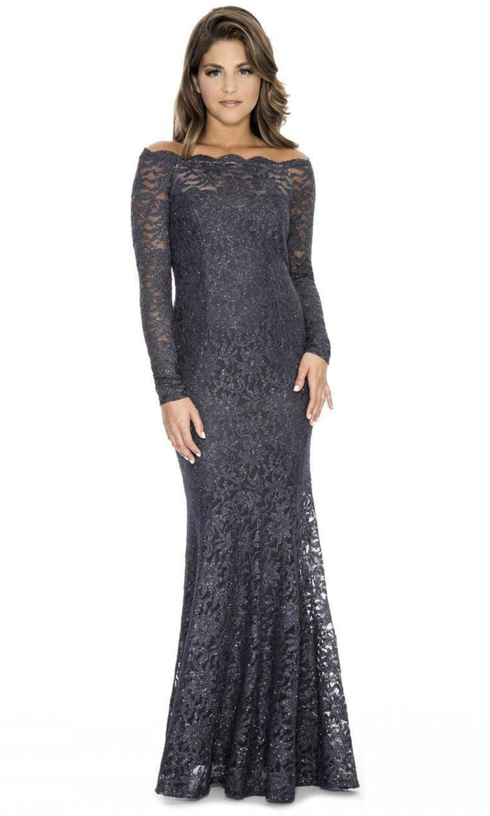 Decode 1.8 - Off-Shoulder Lace Mermaid Gown 183916 - 2 Pcs Charcoal in Sizes 2 and 10 Available CCSALE 12 / Charcoal