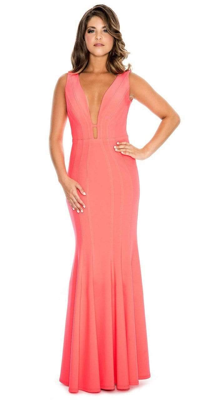 Decode 1.8 - Sleeveless Plunging Bodice Sheath Dress 183910 - 1 pc Hot Coral In Size 0 Available CCSALE 0 / Hot Coral