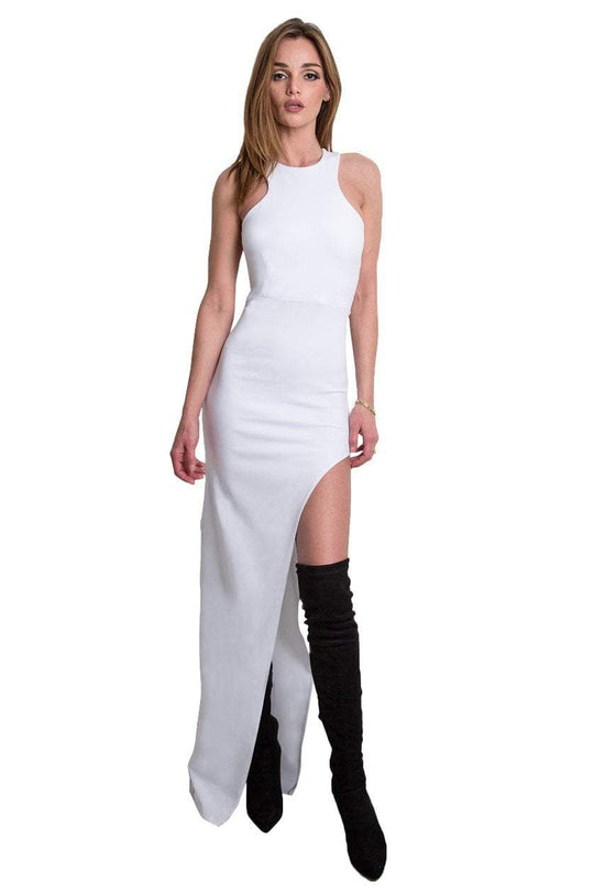 Donna Mizani Racer Front Slit Gown in Black CCSALE M / Black