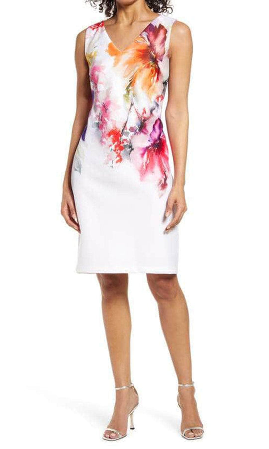 Donna Ricco DR51792 - Sleeveless V-Neck Short Dress Wedding Guest 2 / Ivory Multi