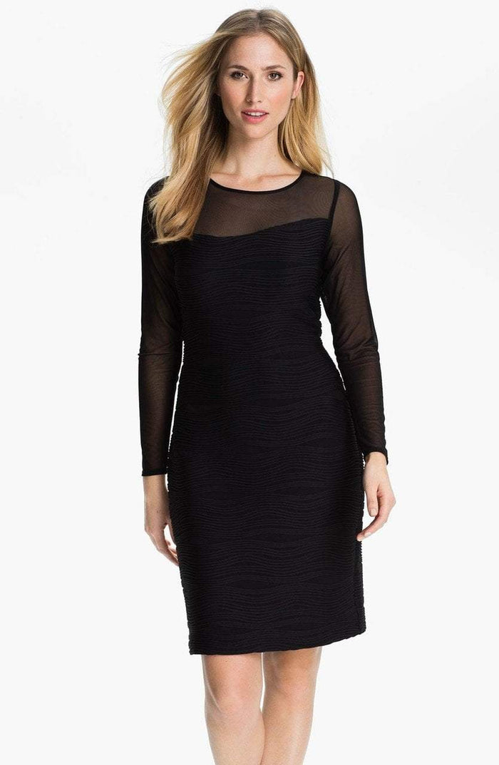 Donna Ricco - Illusion Sleeve Textured Dress 8438320M - 1 Pc Black In Size 4 Available CCSALE 16 / Black