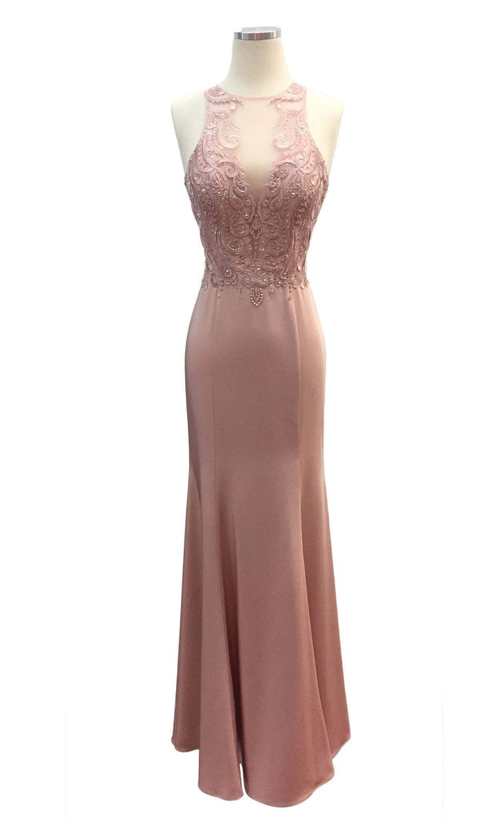 Elegant Illusion Halter Sheath Prom Dress Prom Dresses XXS / Blush