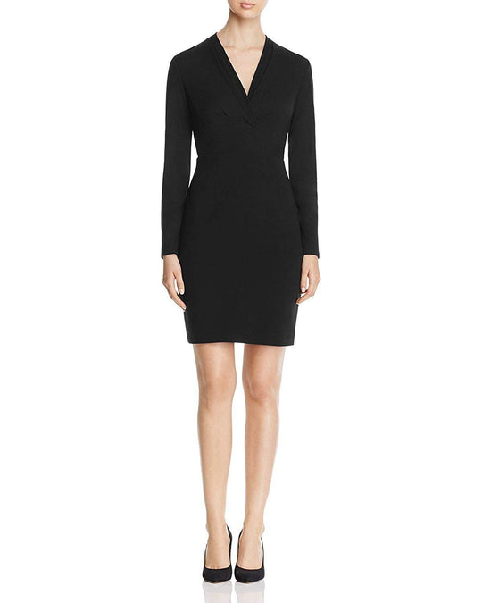 Elie Tahari - E20EU607 Long Sleeve Pleated V-neck Sheath Dress Special Occasion Dress 0 / Black