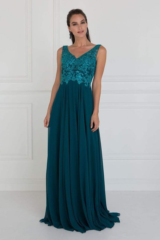 Elizabeth K - Bead Embroidered A-Line Evening Gown GL1567 - 1 pc Teal In Size S Available CCSALE S / Teal