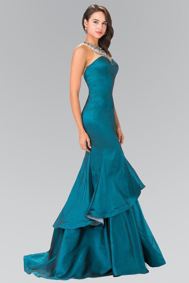 Elizabeth K - Beaded Illusion Jewel Mermaid Gown GL2290 - 1 pc Teal In Size S Available CCSALE S / Teal