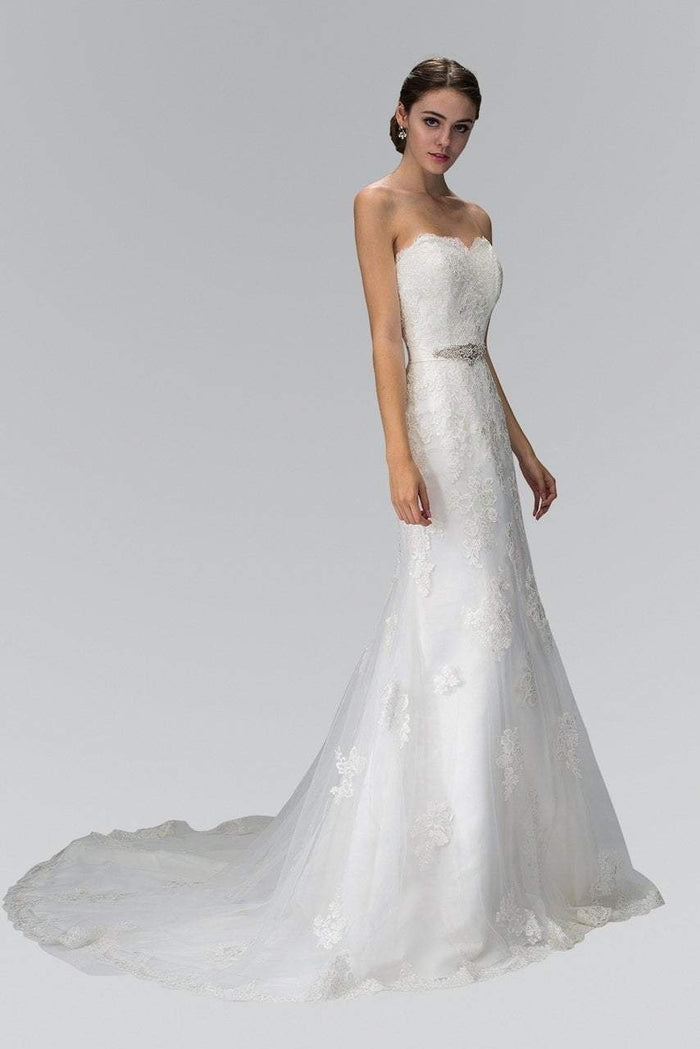 Elizabeth K Bridal - GL1354 Appliqued Strapless Sweetheart Sheath Bridal Gown Wedding Dresses XS / Ivory