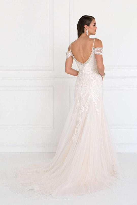 Elizabeth K Bridal - GL1513 Lace Appliqued Off Shoulder Straps Bridal Dress