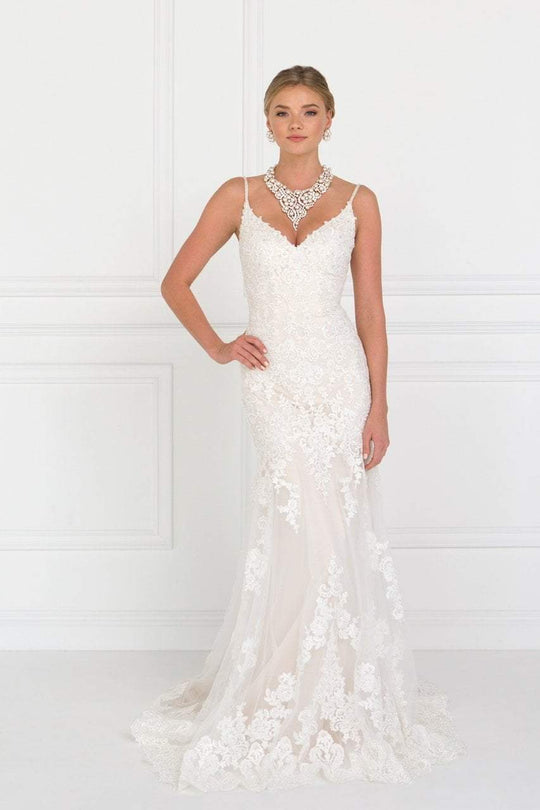 Elizabeth K Bridal - GL1515 Beaded Lace V-neck Trumpet Bridal Gown