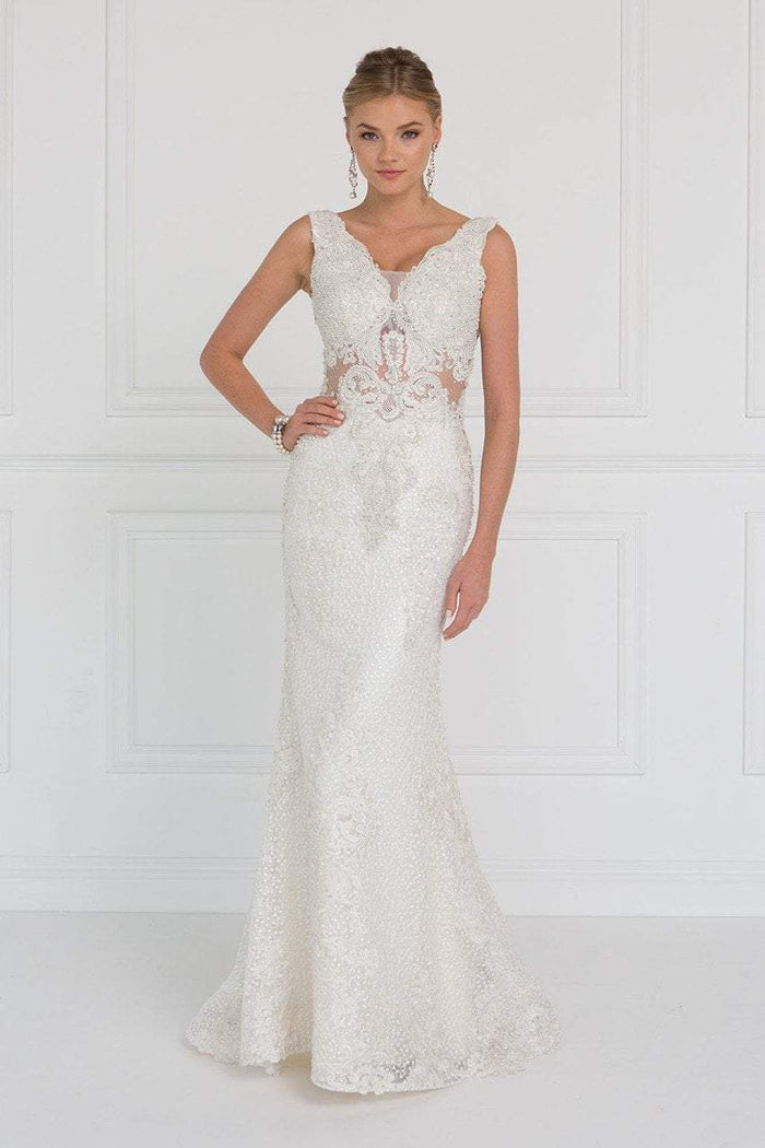 Elizabeth K Bridal - GL1533 Bead Embellished Fitted Evening Gown Special Occasion Dress XS / Ivory/Champagne