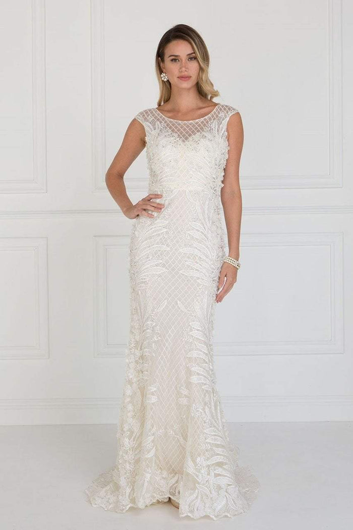 Elizabeth K Bridal - GL1534 Cap Sleeve Foliage Ornate Lattice Mermaid Gown Wedding Dresses XS / Ivory/Champagne