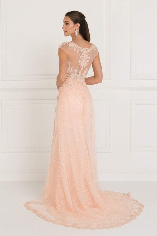 Elizabeth K Bridal - GL1539 Lace Embellished Illusion Jewel Sheath Dress