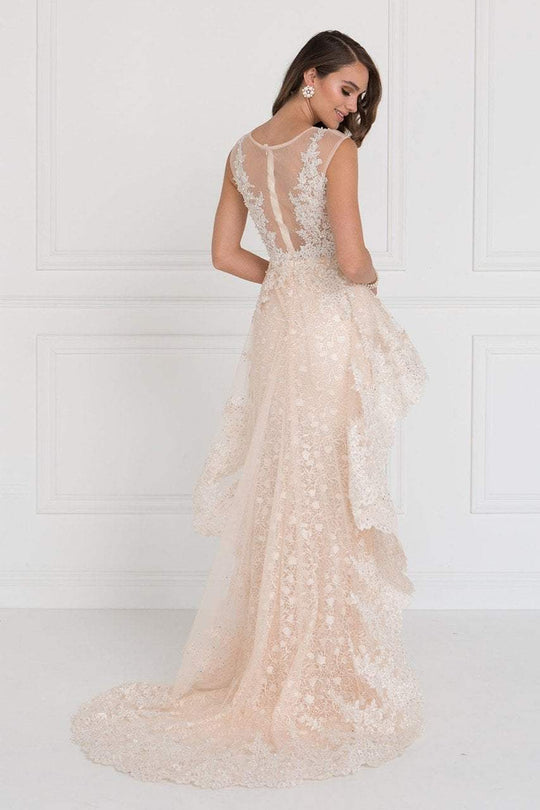 Elizabeth K Bridal - GL1584 Lace Illusion Bateau Gown with Tulle Overlay