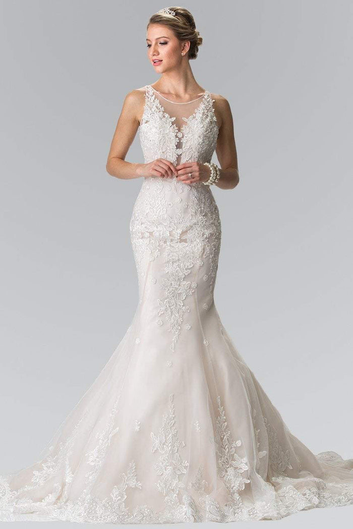 Elizabeth K Bridal - GL2369 Lace Illusion Scoop Mermaid Bridal Gown Wedding Dresses XS / Ivory/Champagne