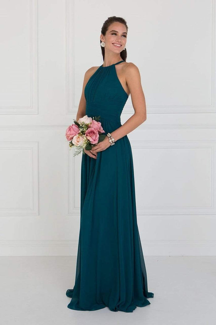 Elizabeth K Crisscross-Banded Waist Long Halter Gown - 2 pcs Teal In Size S and M Available CCSALE M / Teal