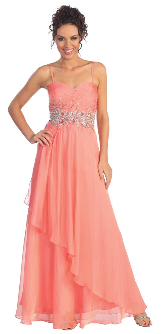 Elizabeth K - GL1001 Spliced Pleats Sweetheart Chiffon Gown Special Occasion Dress XS / Coral