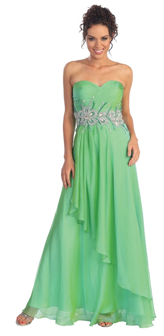 Elizabeth K - GL1001 Spliced Pleats Sweetheart Chiffon Gown Special Occasion Dress XS / Green