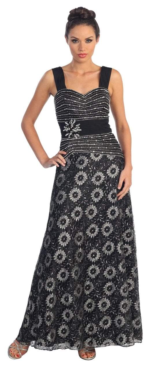 Elizabeth K - GL1002 Daisy Printed Embellished Sweetheart Dress Special Occasion Dress XS / Black