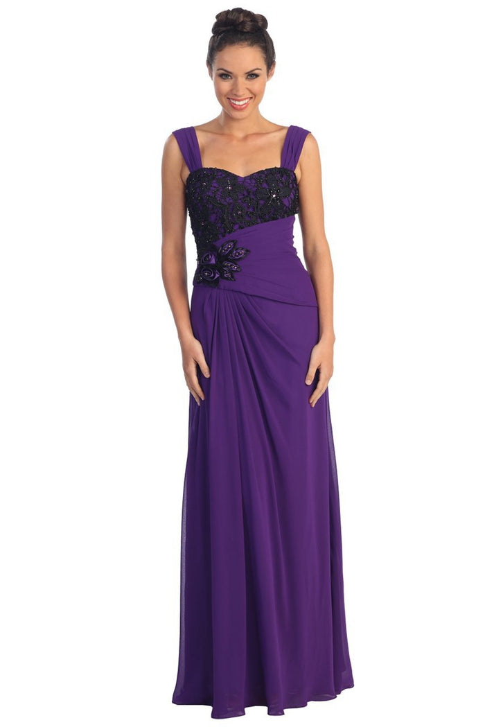 Elizabeth K - GL1004 Lace Embellished Sweetheart Chiffon Dress Special Occasion Dress XS / Purple