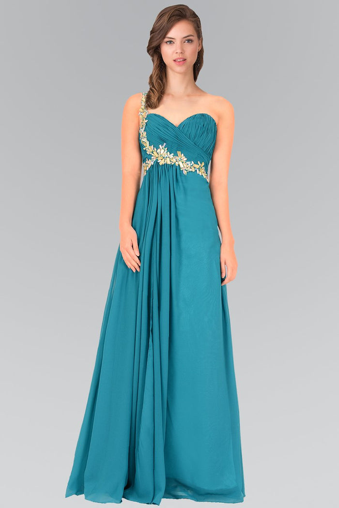 Elizabeth K - GL1030 Jeweled Ruched Sweetheart Chiffon Dress Special Occasion Dress XS / Teal