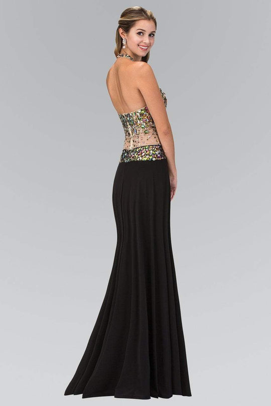 Elizabeth K - GL1070 Jeweled Halter Neck Jersey Trumpet Dress