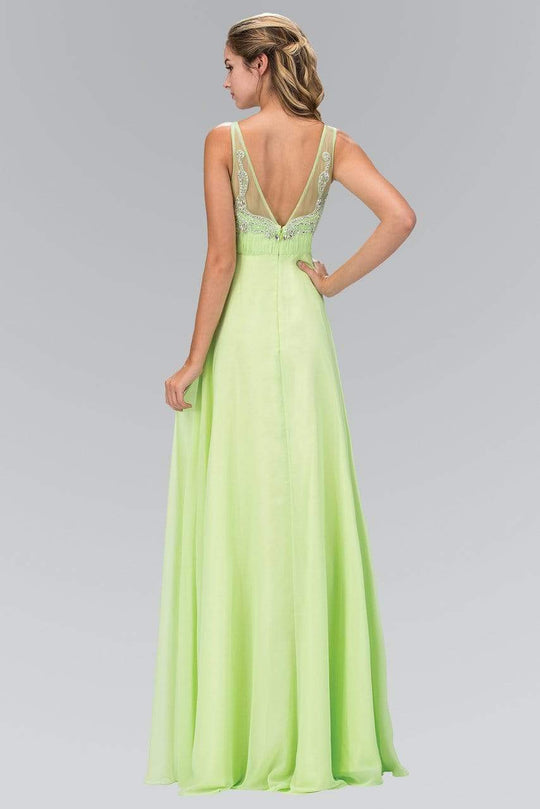 Elizabeth K - GL1073 Adorned V-Neck Illusion A-Line Gown