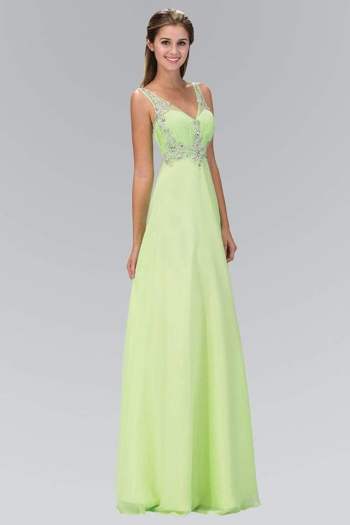 Elizabeth K - GL1073 Adorned V-Neck Illusion A-Line Gown Special Occasion Dress XS / Light Green