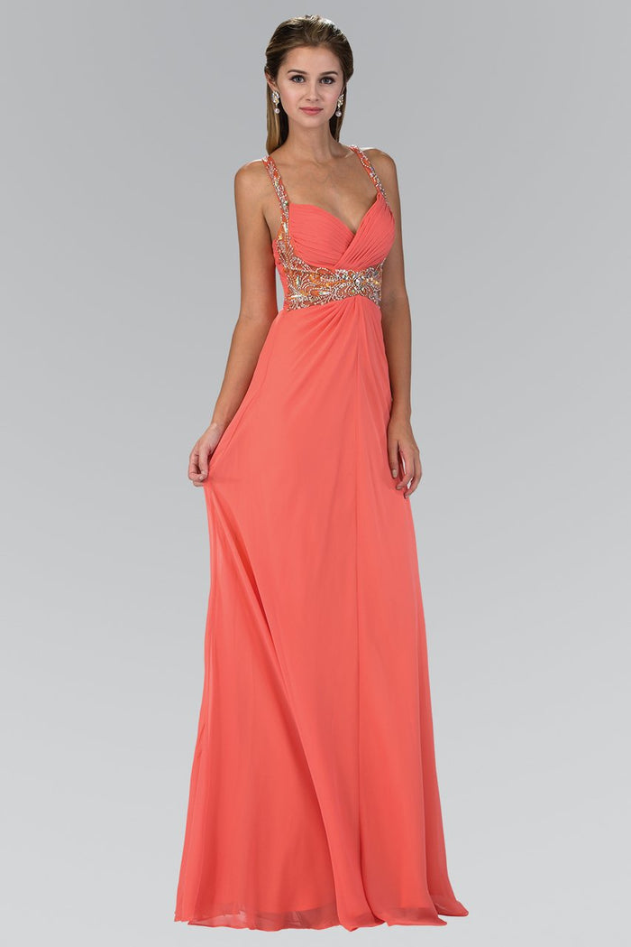 Elizabeth K - GL1082 Jeweled Ruched Sweetheart Chiffon Dress Special Occasion Dress XS / Coral