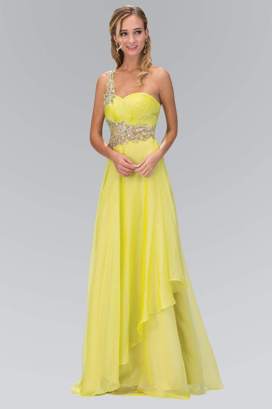 Elizabeth K - GL1083 One Shoulder Jewel Embellished Chiffon Gown