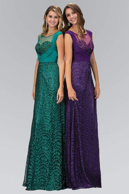 Elizabeth K - GL1089 Embellished Cap Sleeve Illusion Bateau Dress Special Occasion Dress XS / Green