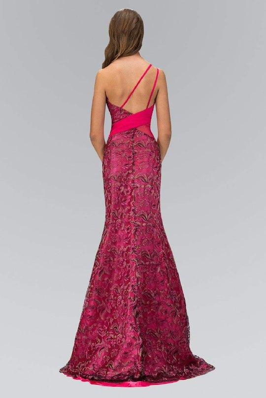 Elizabeth K - GL1095 Embellished Asymmetrical Neck Trumpet Dress