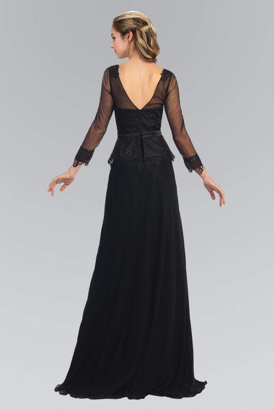 Elizabeth K - GL1097 Quarter Sleeve Applique Chiffon Gown
