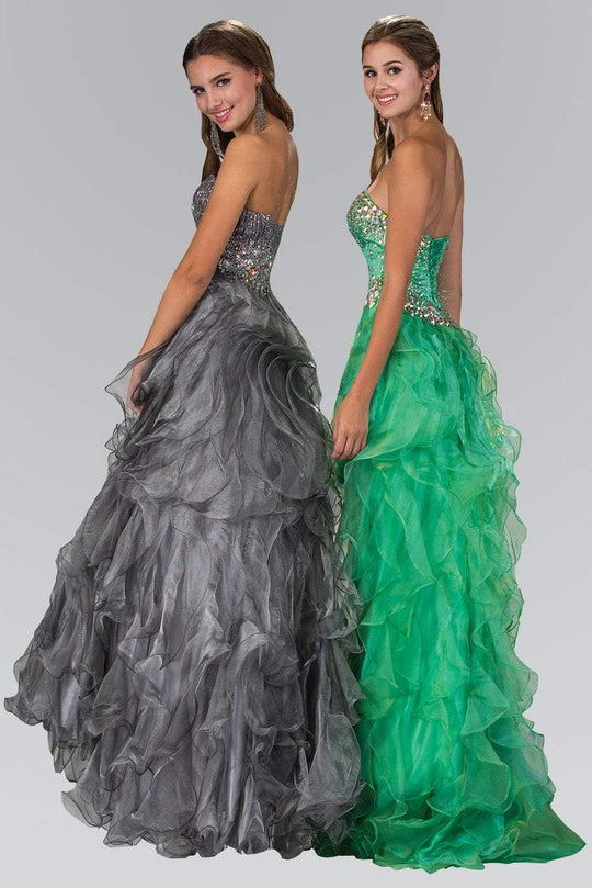 Elizabeth K - GL1098 Bedazzled Sweetheart Organza High-Low Dress
