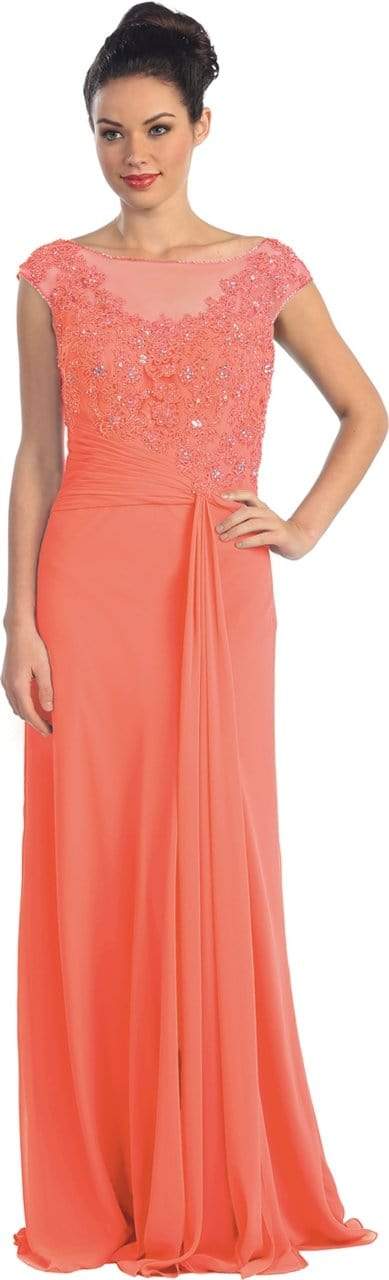 Elizabeth K - GL1100 Beaded Illusion Bateau Neck Chiffon Dress Couture Candy Elizabeth K - GL1100 Beaded Illusion Bateau Neck Chiffon Dress Couture Candy