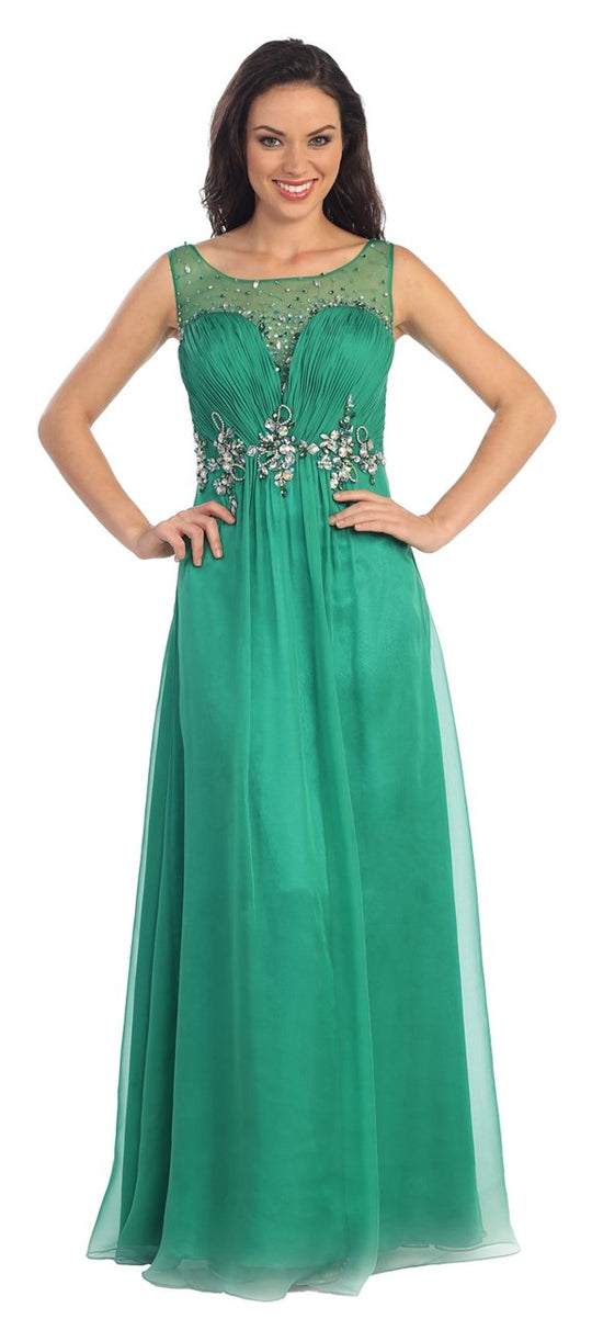 Elizabeth K - GL1131 Bateau Illusion Bejeweled Chiffon Gown
