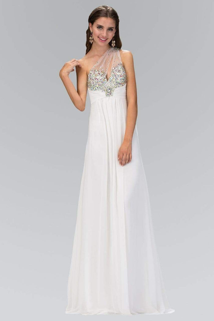 Elizabeth K - GL1138 Sheer Asymmetrical Ornate A-Line Gown Special Occasion Dress XS / Ivory