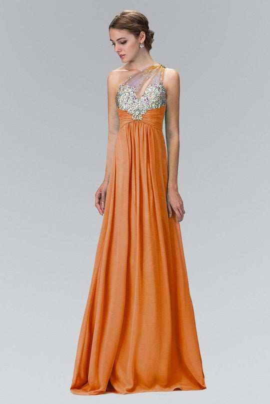 Elizabeth K - GL1138 Sheer Asymmetrical Ornate A-Line Gown