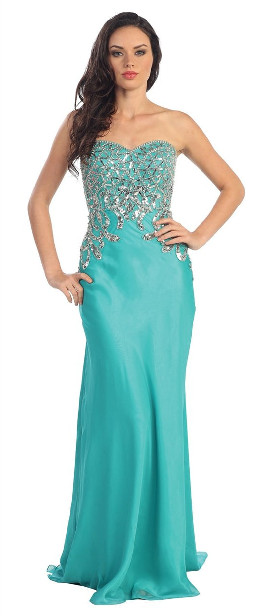 Elizabeth K - GL1148 Bead Embellished Sweetheart A-Line Dress
