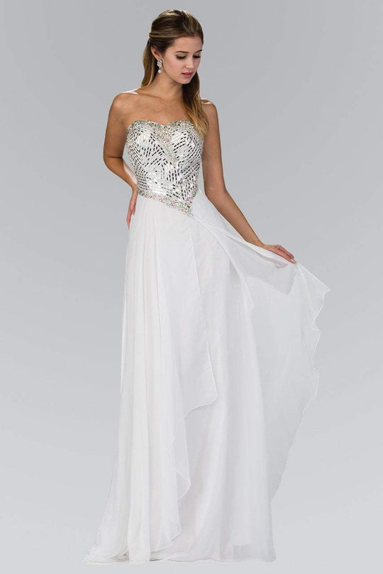 Elizabeth K - GL1149 Jeweled Strapless Chiffon A-Line Gown